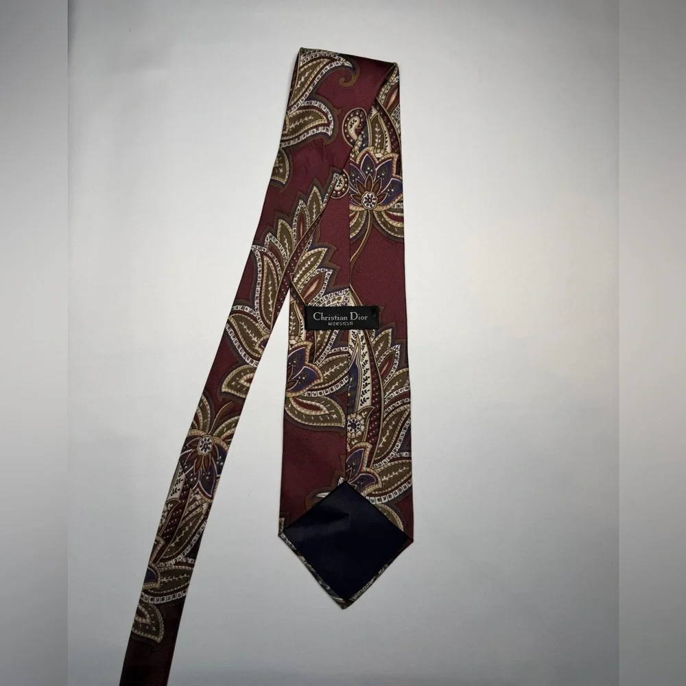 Christian Dior Monsieur Burgundy Maroon‎ Paisley Print All Silk Neck